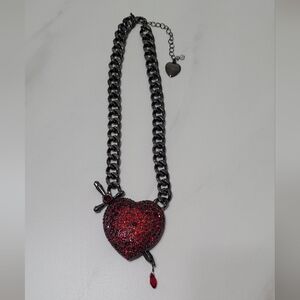 Betsey Johnson Red Pave Crystal Heart Necklace